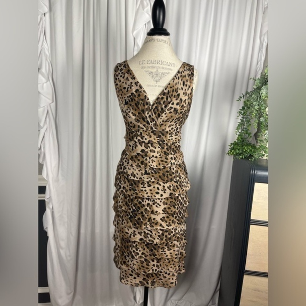 New Directions Sleeveless Animal Print Tiered Ruffle Dress Size 10